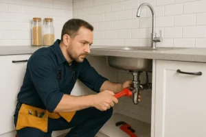 a plumber repairing a kitchen sink
