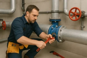 a plumber working on an industrial pipeline